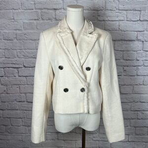 Mina Self Cream Tweed Double Breasted Cropped Blazer Women's M Chic